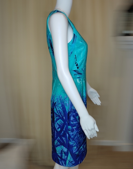 SPENSE TROPICAL PALM LEAF PRINT DRESS, BLUE/ GREEN 6 - Picture 4 of 8